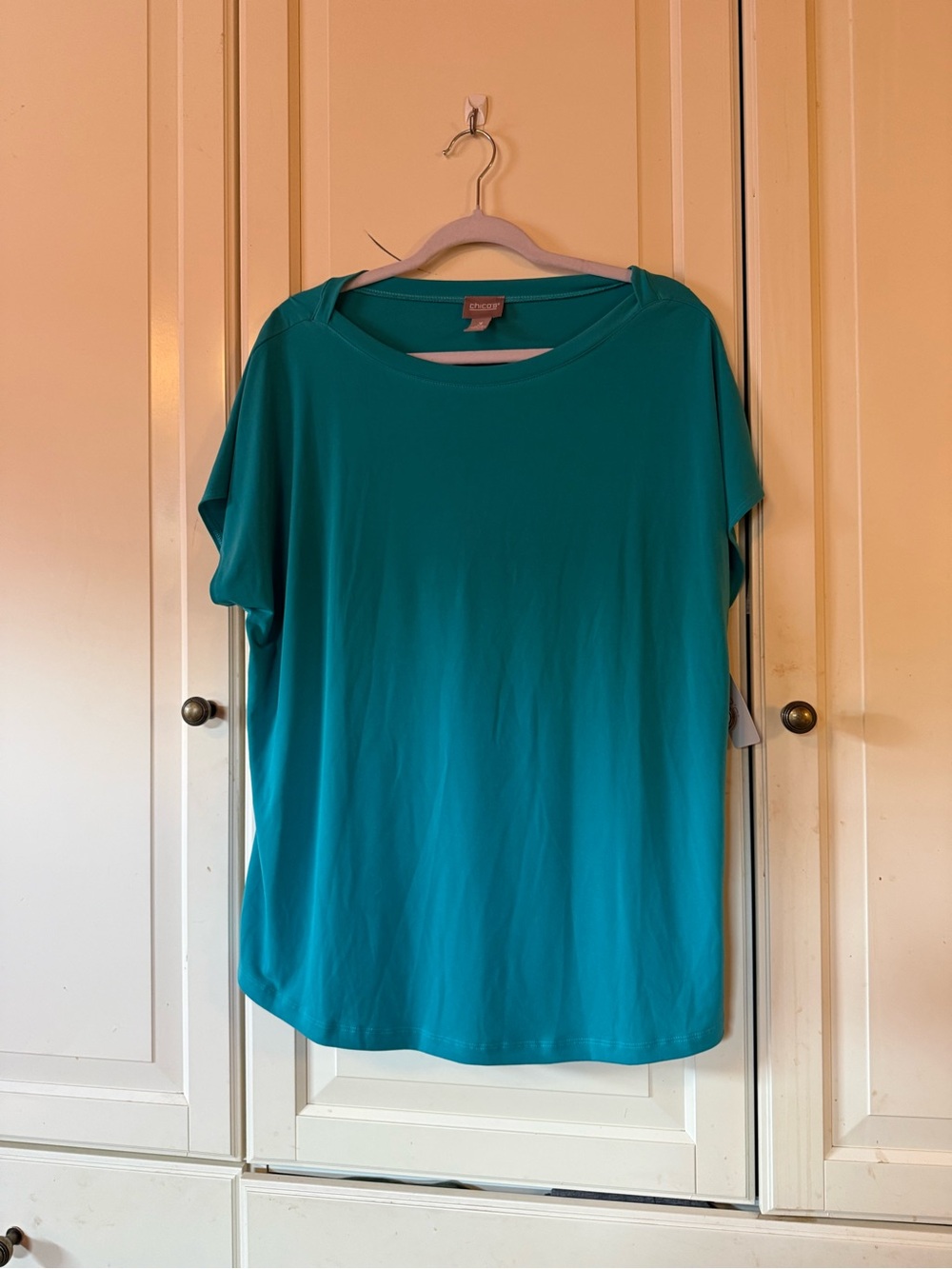 Chico's Teal Short Sleeve Scoop Neck Top